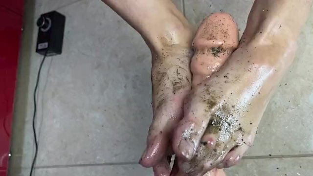 Dirty FootJob With Dildo