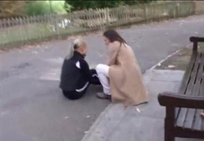 Beautiful blonde and dark black haired lesbians