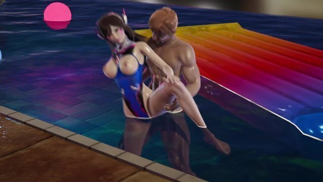 swimsuit takes bath pool until muscular starts fuck cowgirl