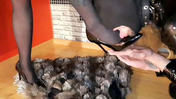 slave worships legs pointed shoes. Shoes fetish. slave kisses licks shoes.