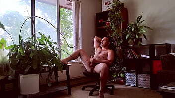 Nudist hippie edging around apartment