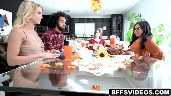 Best buddies Evelyn Payne, Alex Kane, Summer with stud James Angel celebrate Friendsgiving playing naughty game until they horny.