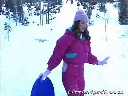Petite teen Little April masturbates cold snowy