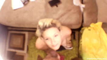 Pocket-sized submissive Blonde white girl sucks black until cums