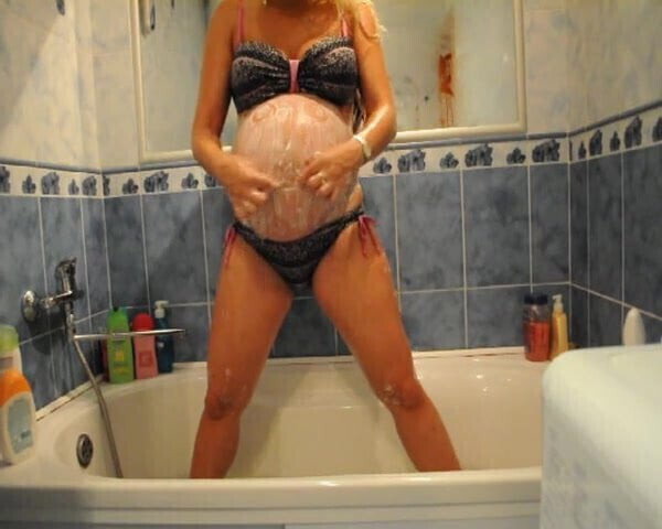 pregnant shower (non-nude)
