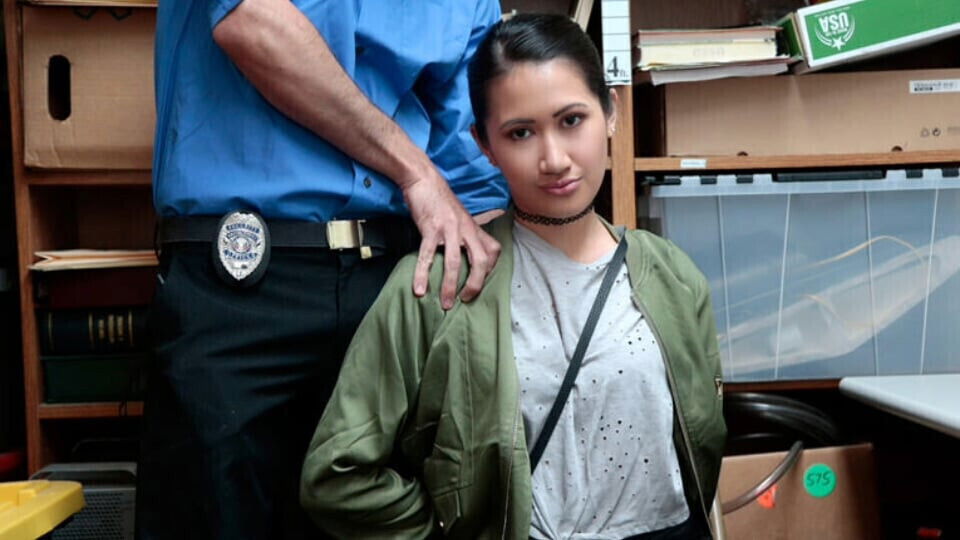 Shoplyfter Skinny Mischievous Asian Jade Noir Caught Stealing Disciplined Perv Officer