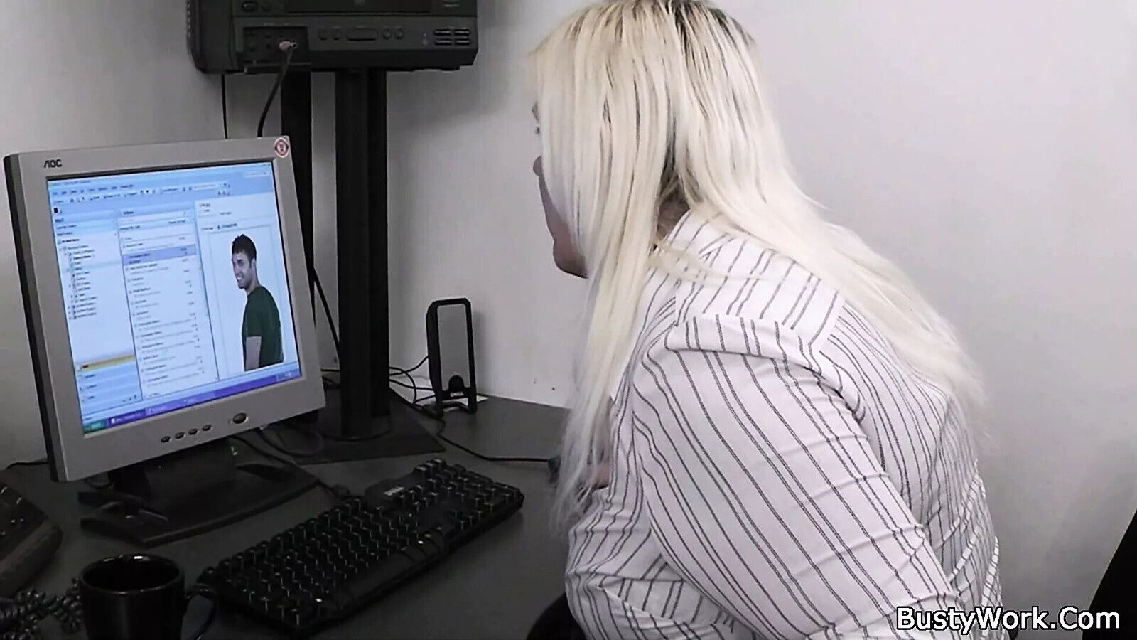 Chubby blonde secretary riding boss