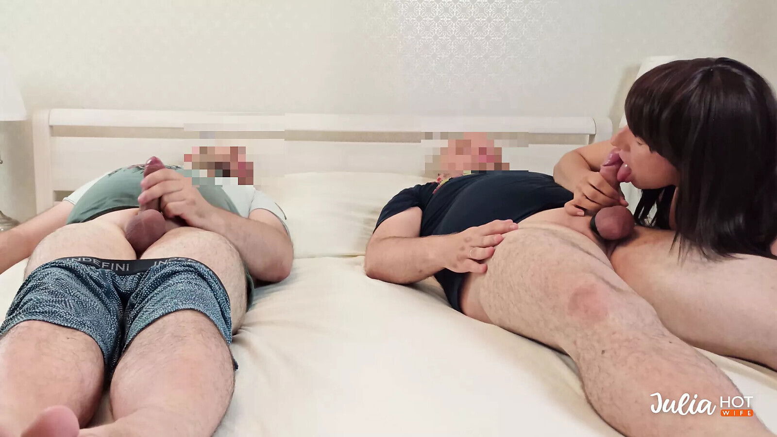 Shared wife with friend. Sexy milf fucks with lover with husband. Cuckold.