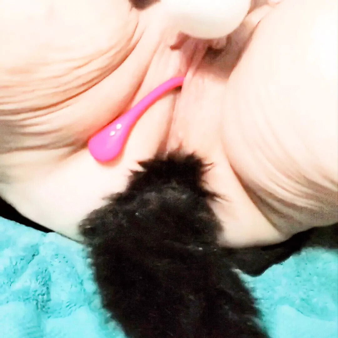 Pretty MILF with kitten tail buttplug Lush3 spreads Pussy Plays with Hitachi