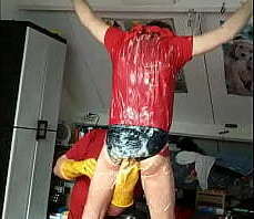 Me tied by friend Bram and covered in pudding, no nude.