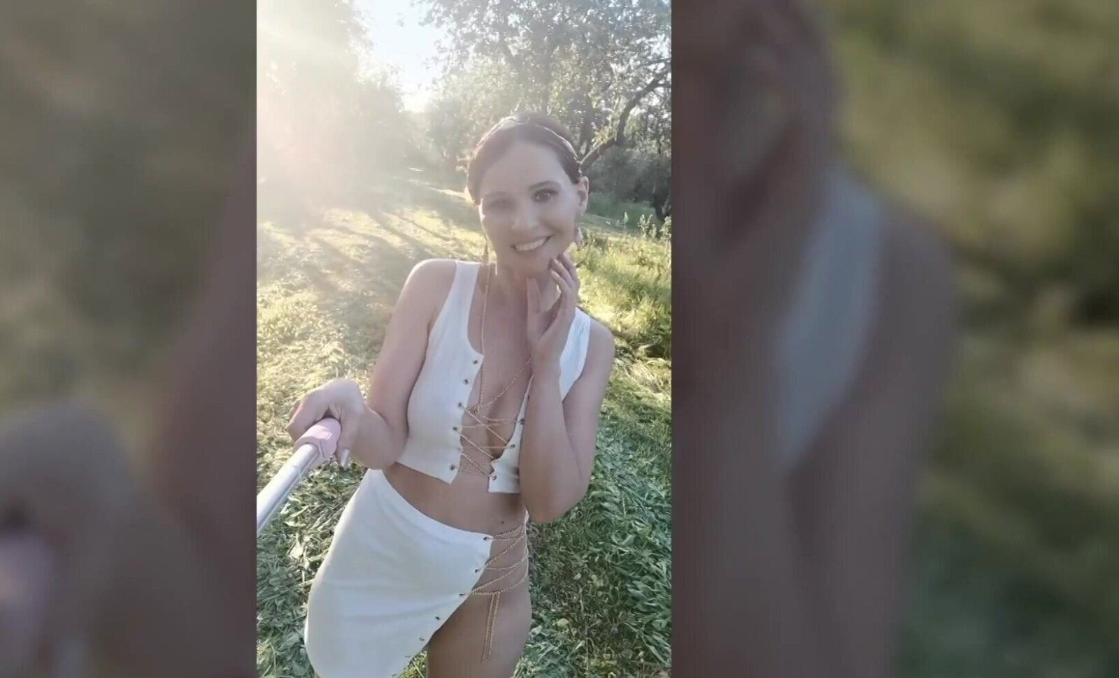 Jeny Smith tests suit. Flashing public