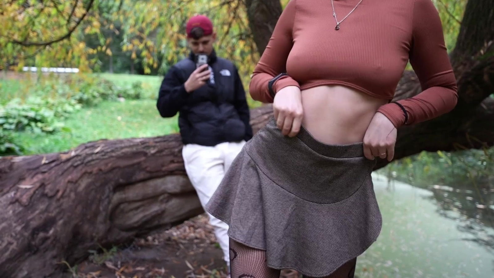 Brunette black tights shows Public fucks BF's crib