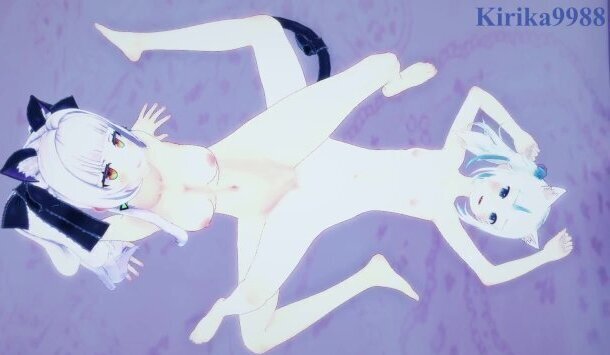 Gawr Gura Murasaki Shion engage intense lesbian play bedroom. Hololive VTuber Hentai