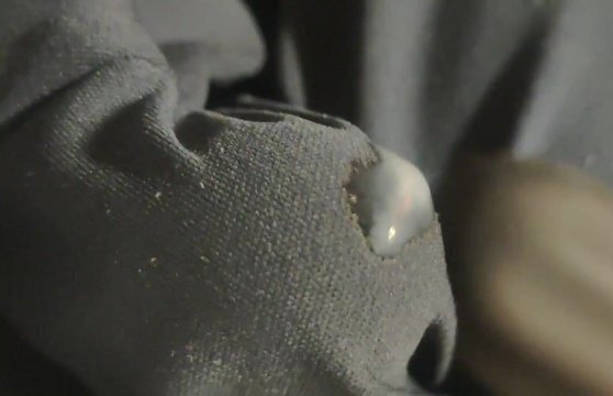 After long time shooting, ejaculated work pants.