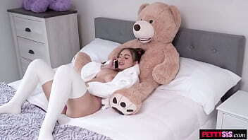 Petite stepsister Penelope Kay can'_t contain her urges and sucks her stepbrother'_s big cock then rides and fucks her until he cums