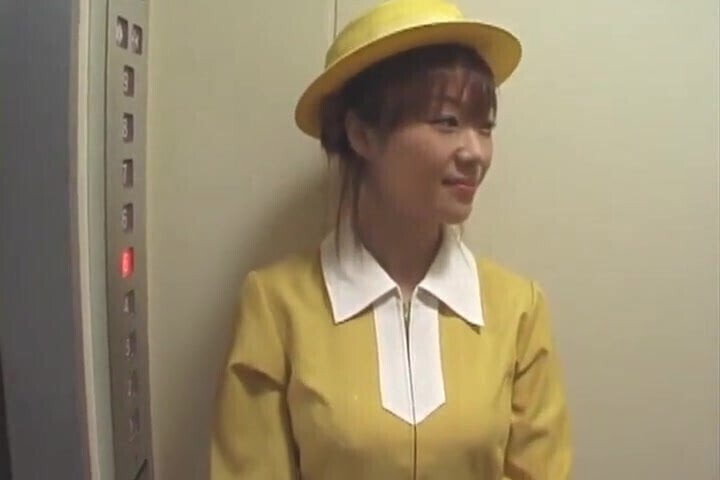 Japanese Elevator Handjob with White Gloves