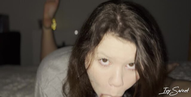 Pale Skinned Brunette Girl Making Herself Throatpie