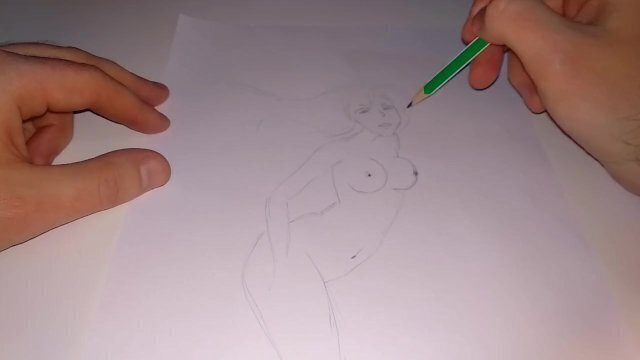 sketch big-boobed girl with simple pencil