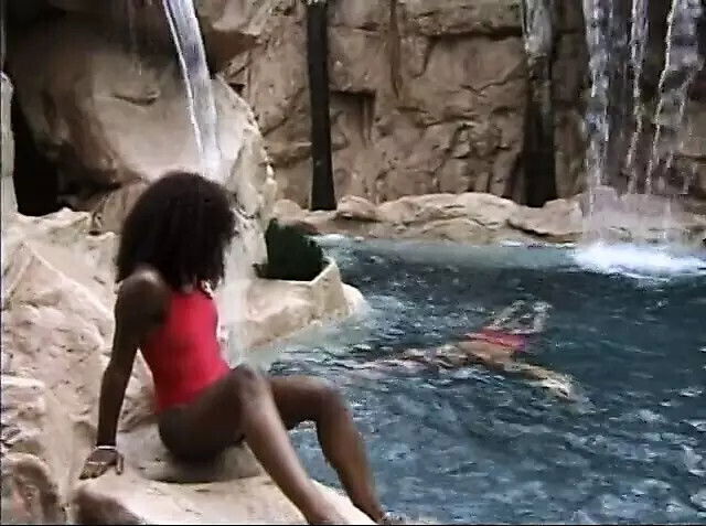 Killing ebony slut gets pussy licked fucked nature against waterfall