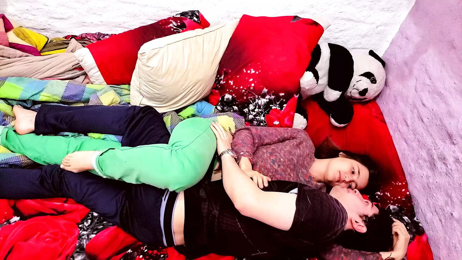 Real couple having time. Authentic young love sweet