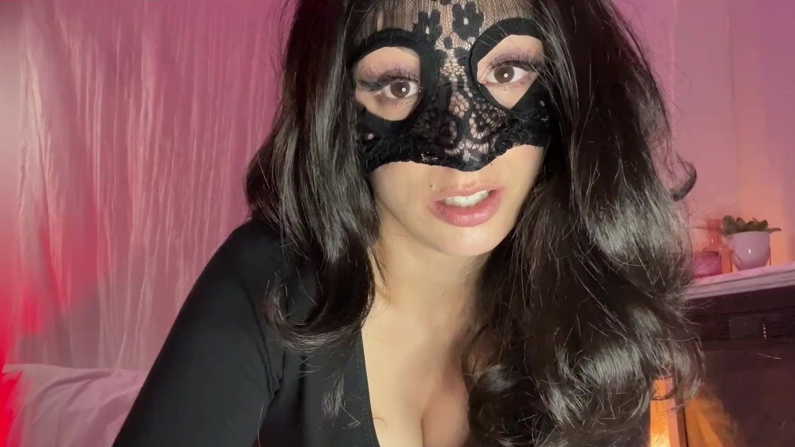 Busty from sexy brunette mask