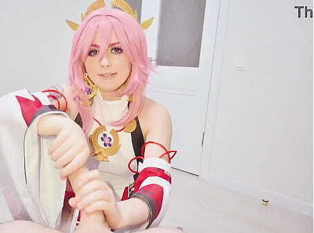 Dirty gamer'_s dream about Miko from Genshin Impact: Rough until cumshot virgin pink pussy