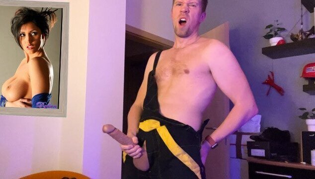 dungarees after hard work. Enormous Cumshot screaming orgasm