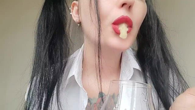 Sweet delicious apple spit dirty boy. Open your mouth enjoy cocktail