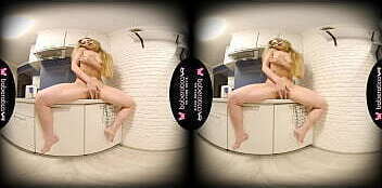 Solo blonde sexy girl Kelly masturbating kitchen