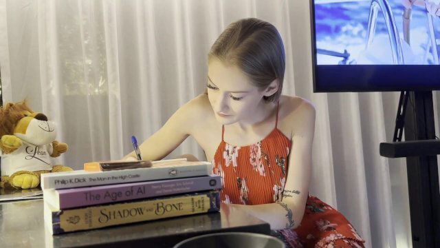 Small tattooed girl without underwear does like wearing panties show tight pussy