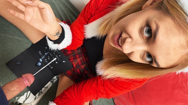 Doubling Ruining Orgasm Christmas with Touch Cumshot Miss Santa Pantyhose