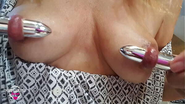 nippleringlover kinky mother fucking nipples with vibrator extreme stretched pierced nipples close