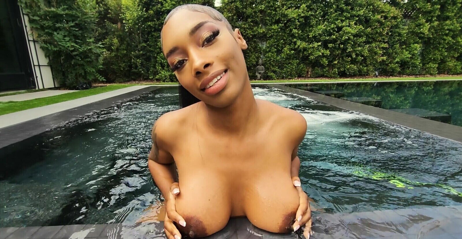 Aamazing outdoors interracial pool with Jaymee Green