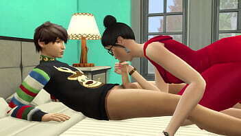 Japanese stepmom surprises stepson with blowjob Christmas night