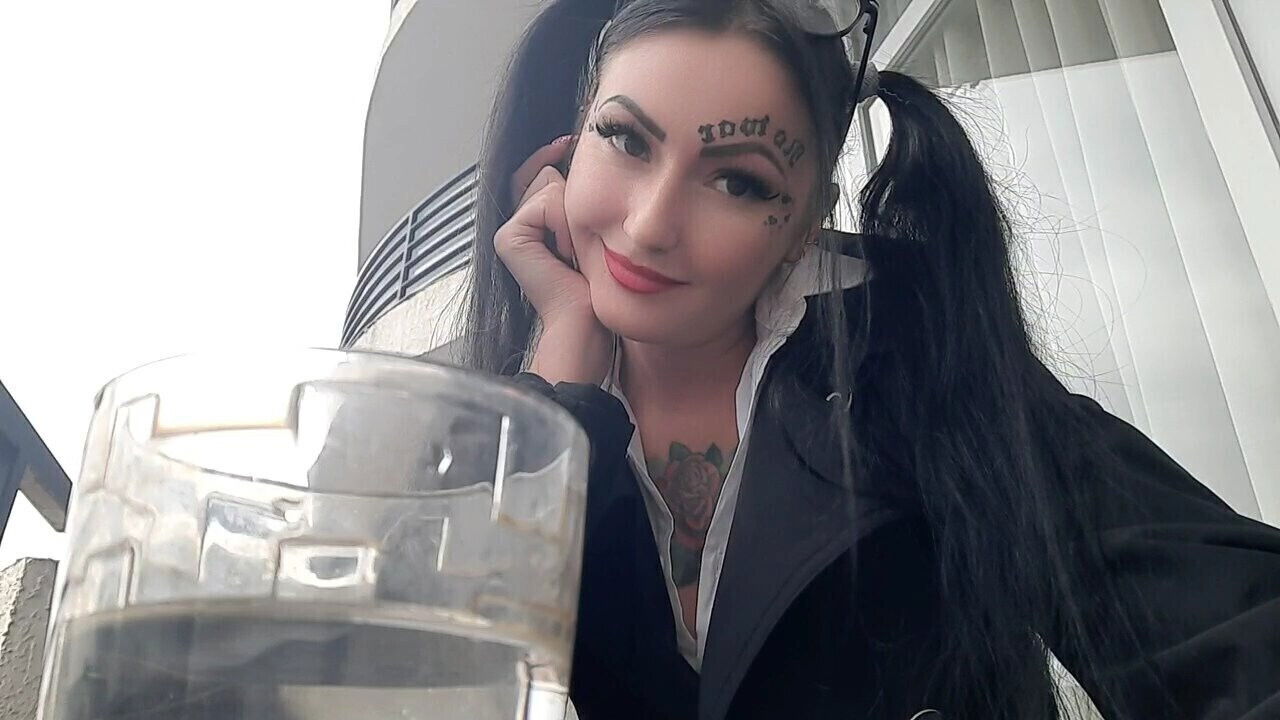 Smoking fetish. Dominatrix Nika smokes sexy spits into glass. Imagine this glass your mouth.