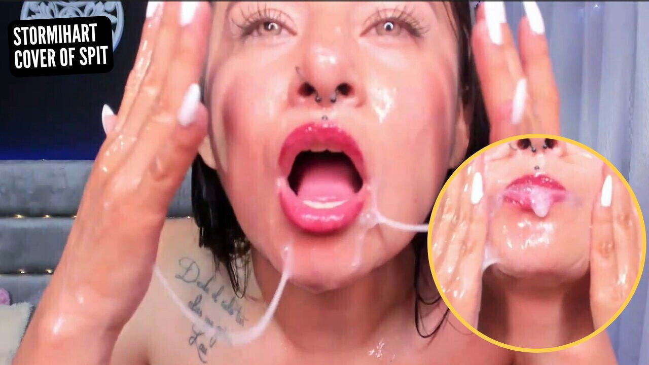 VERY MESSY COVERED FACE, BODY WITH SALIVA SEMEN, STORMIHART COLOMBIAN MODEL WEBCA
