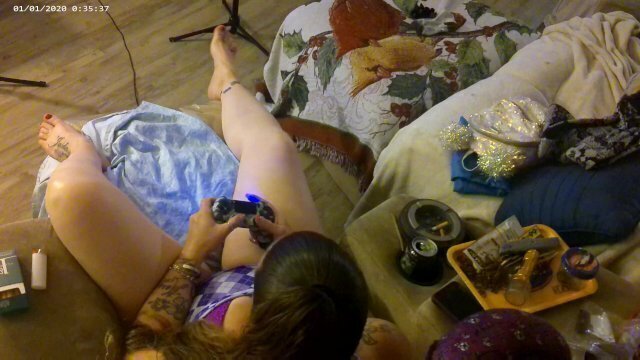 Cute Long Hair Girl Down Blouse Smoking Cigarettes Playing Video Games