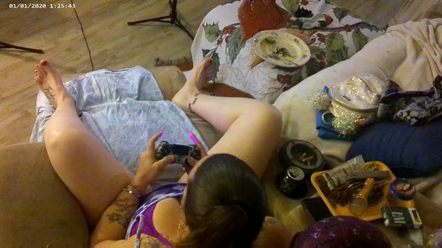 Cute Long Hair Girl Down Playing Video Games