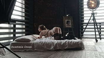 Backstage photography. beauty took underwear front lens showed elastic ass.