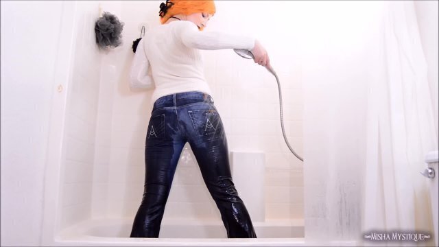 Denim: Designer Jeans Shower Bath jeans fetish wetlook