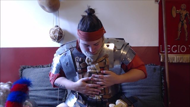 Nerdy girl strips armor