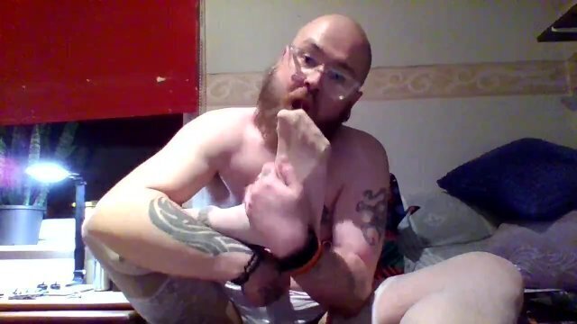 enjoying smelly nylon feet