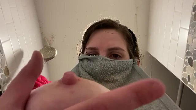 Squeezing beautiful milky breasts (whispering)