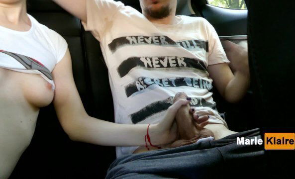 Teen sucks dick Uber driver parking lot, public deep blowjob with swallowing