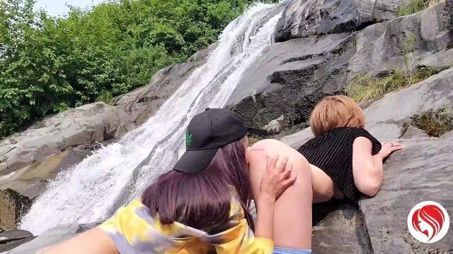Lana Mars and AKGINGERSNAPS fucking on an Alaskan Waterfall