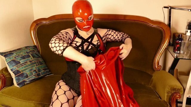 Miss Maskerade dressing latex with double layers rubber hood corset gloves