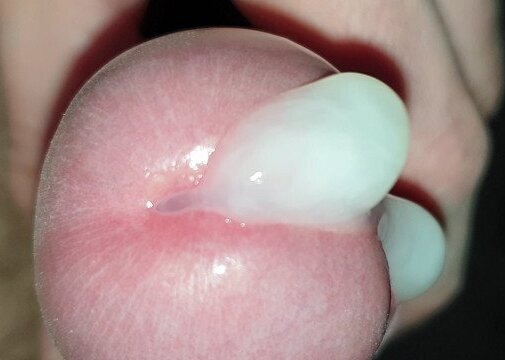 Play with precum, close-up, huge cumshot. Slow handjob, ruined