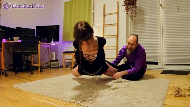 Swedish Girl hogtied, suspended vibrated orgasm! Real couple real BDSM session