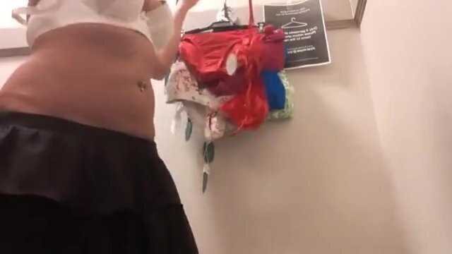 Trying tight bikinis store fitting room