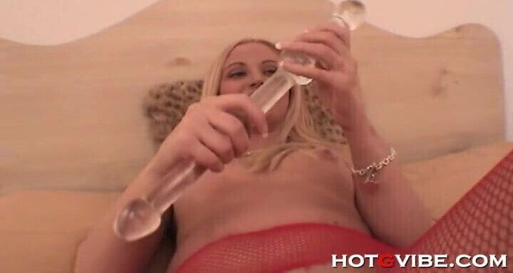 Giant glass visits blonde teen's